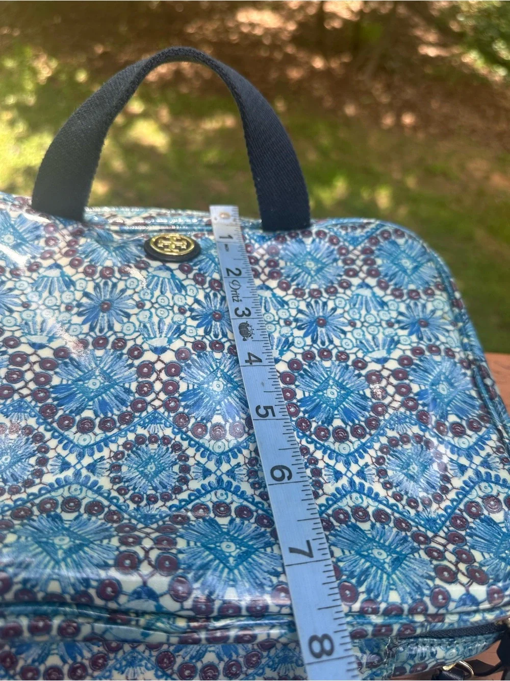 Tory Burch blue cosmetic bag